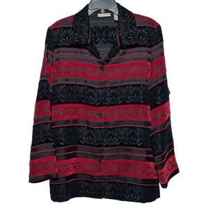 Vintage Draper's & Damon's Blazer Jacket Large Red Black Jacquard Button Front